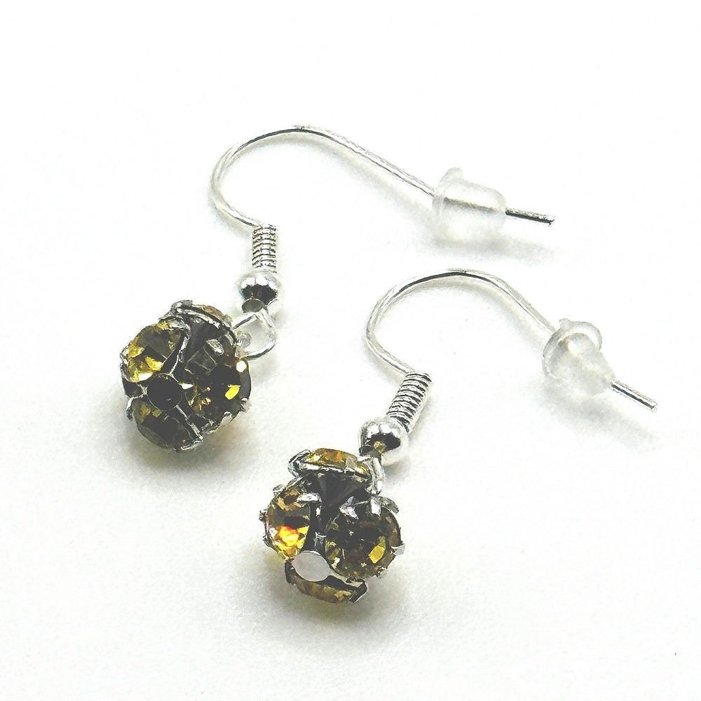 Smoky Topaz Made with Swarovski Crystal Silver Overlay Drop Earrings Dangle Hook